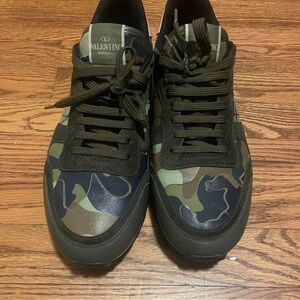 Valentino Green and Brown Camouflage Rockrunner Sneakers